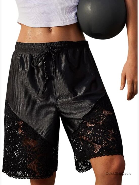 Pants - Lace Satin High Waisted Bermuda Shorts Cute Basketball Shorts Y2k